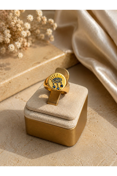ANKA JEWELLRY Steel Women's Ring – Gold Stylish Design with Blue Stone Sun Motif