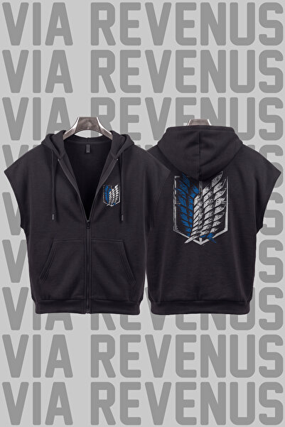 Vordevia Attack on Titan Printed Sleeveless Zippered Hooded Sweatshirt Wide F...
