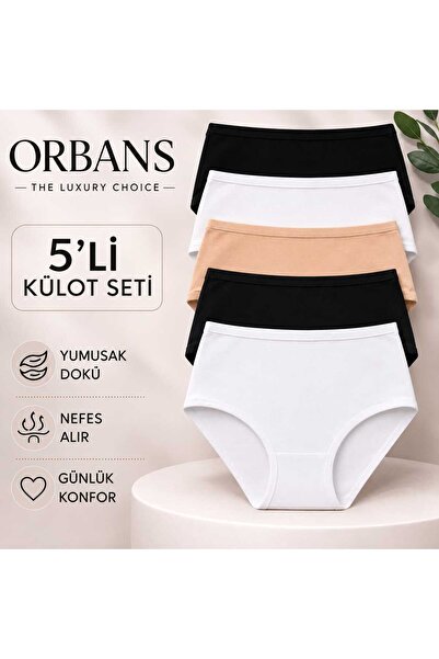 Orbans %100 PAMUK YÜKSEK BEL KADIN KÜLOT 5'Lİ PAKET