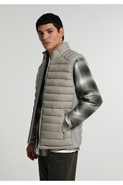 Colin's Slim Fit Stand Collar Zippered Lined Men's Beige Vest