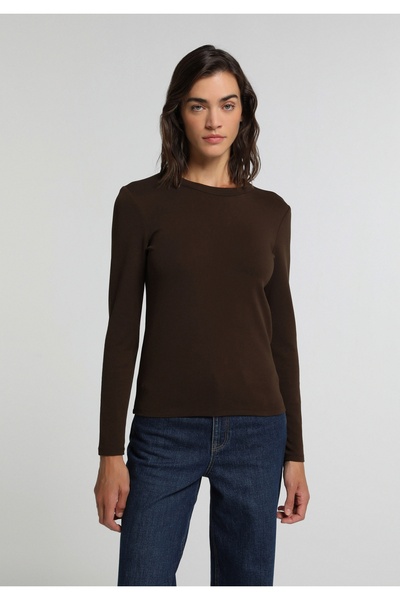 Colin's Slim Fit Round Neck Plain Women's Brown Long Sleeve T-Shirt