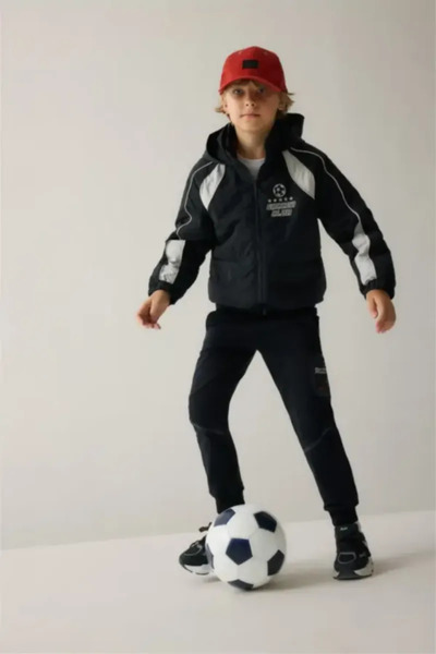 DeFacto 100% Cotton Barrel Fit College Printed Black Sweatpants for Boys H960...