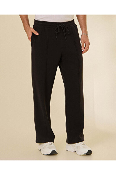 REDTAG Men Black Plain Bonded Lounge Bottom