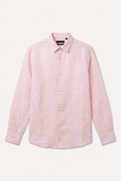 DeFacto 100% Linen Regular Fit Polo Collar Summer Basic Long Sleeve Shirt C18...