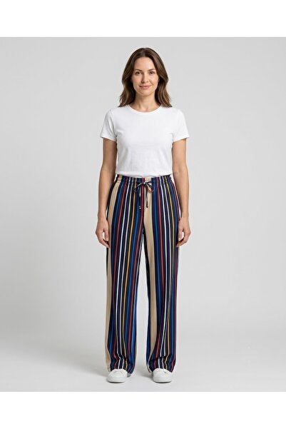 centilmen Poli̇n Striped Wide Leg Trousers with Elastic Waist and Ties 124032