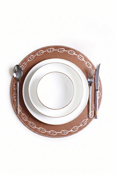 Evien Home Embroidered Leather American Service Set of 2 Double-Sided Round P...