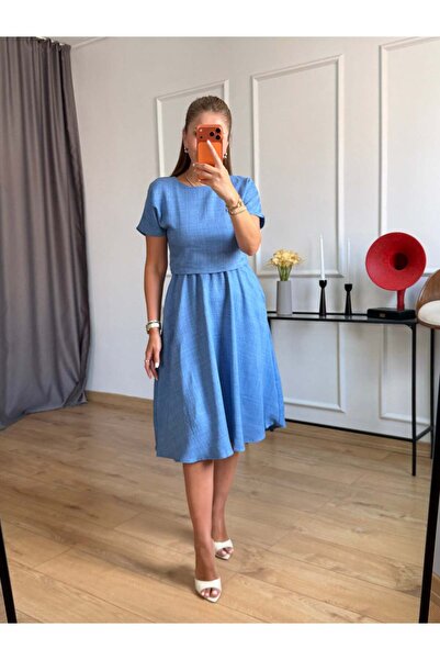 Size Özgü İndigo Bluz Etek Görünümlü Elbise