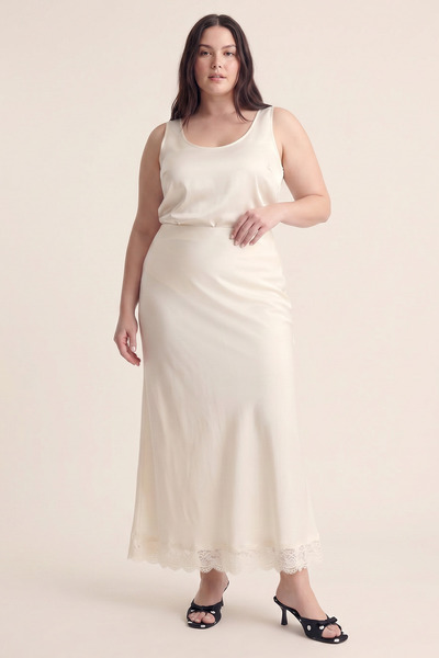 MYLİNE Elastic Waist Lace Detailed Satin Skirt
