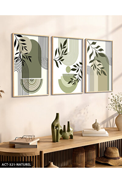 Evinemoda Minimalist Boho Style Plants 3 Piece Wooden Framed Painting