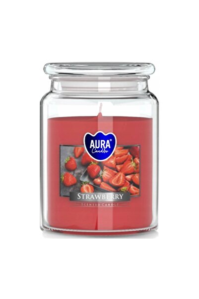AURA Lumanare Parfumata in Borcan cu Capac, Capsuni, Timp de Ardere 100 Ore,