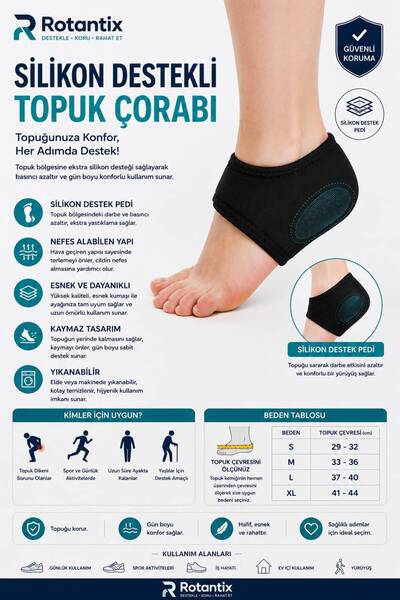 Rotantix Silikonlu Topukluk Tabanlık - Kumaş Topuk Çorabı 2 Adet Topuk Dikeni...