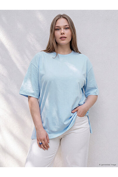 LC Waikiki Nevavm with Difference Big Size 100% Cotton Women's T-Shirt