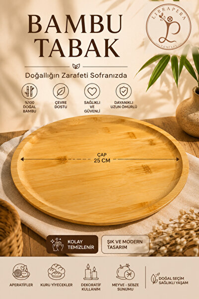25 cm Doğal Bambu Dekoratif Sunum Tabağı