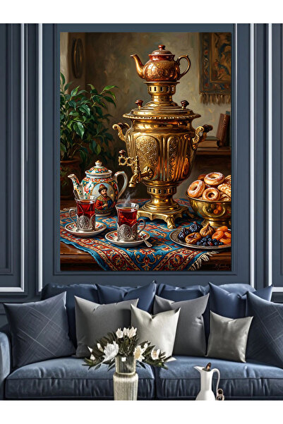 Artmeg Samovar and Tea Enjoyment Decorative Canvas - Mdf Wood Table