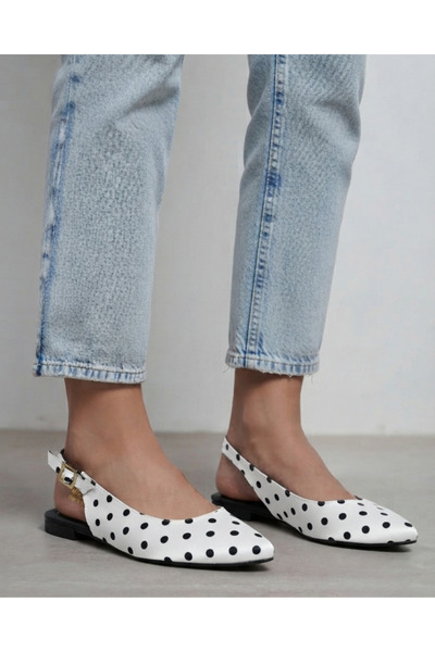 Enes Ayakkabıcılık Women's Polka Dot Patterned Open-Back Daily Comfortable Ba...
