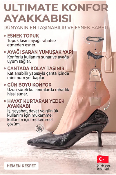 Gökhan Talay Saphine Flexible Soft Non-Slip Sole Foldable (4/6 cm) Black Pate...