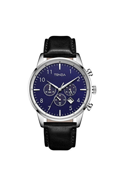 TRNDA Men's Stainless Steel Watch, Black Leather Band | Trn-43db