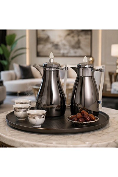 laverahome طقم ترامس ضيافة فاخر باللون الرمادي المعدني اللامع |