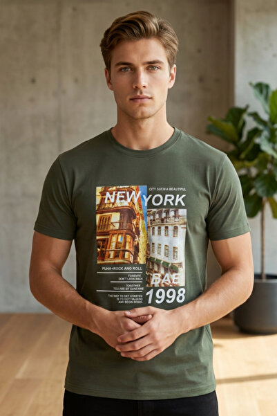OEM Tricou bărbătesc cu imprimeu New York 1998, croială clasică, mâneci scurt...