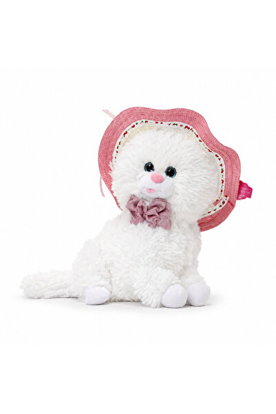 Pufu Toys White Plush Cat with Straw Hat and Bow Cute Plush Toy 50 cm