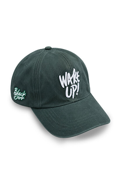 BlackBörk Wake up Embroidered Petrol Green Vintage Washed Baseball Cap