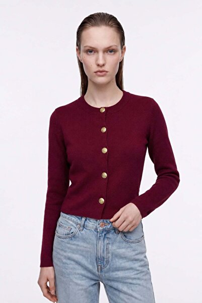 HAKKE Women's crew neck gold button detailed knit cardigan