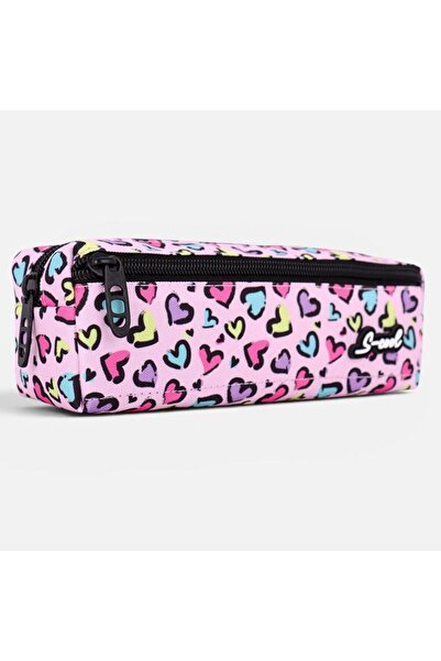 BAMI NETWORK Penar cilindric fete poliester roz cu inimioare 21x6.5cm scoala