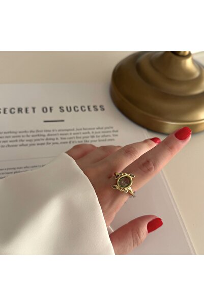 Alice İsstanbul Gold Green Oval Stone Ring