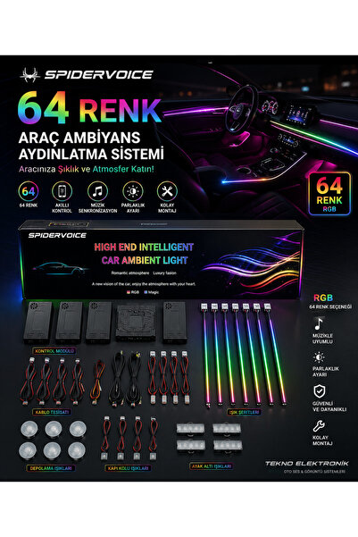 Spider 🚗 HIGH END INTELLIGENT CAR AMBIENT LIGHT – RGB / MAGIC 64 RENK AMBİYANS