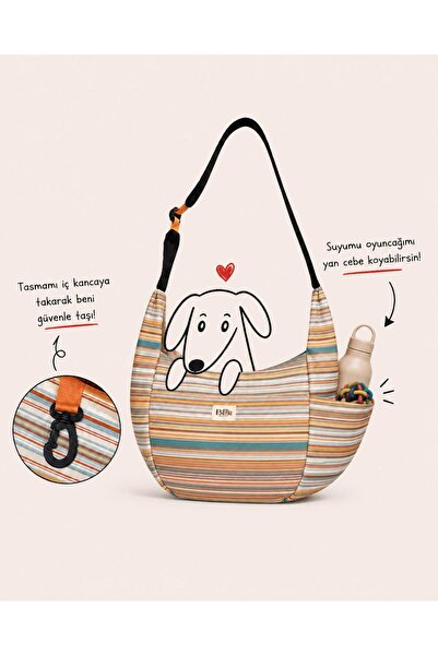 Biba Turuncu Çizgili Kedi Köpek Taşıma Çantası