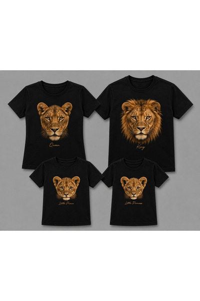 TİMİSİVA Lion Family Matching 4-Piece Black T-Shirt Set Mom Dad Boy Girl Fami...