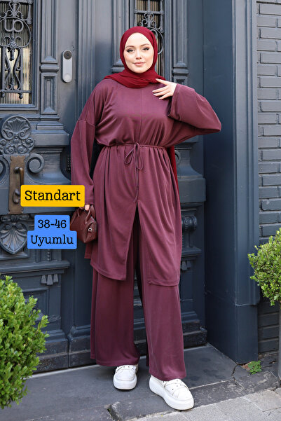 Mogi Butik Women's Cupra Pique Fabric Lace-Up Long Tunic Hijab Set 3221 Clare...