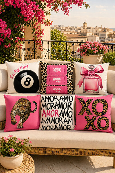 stellahomes Pink Leopard Themed Set of 6 Decorative Throw Pillow Covers – Luc...
