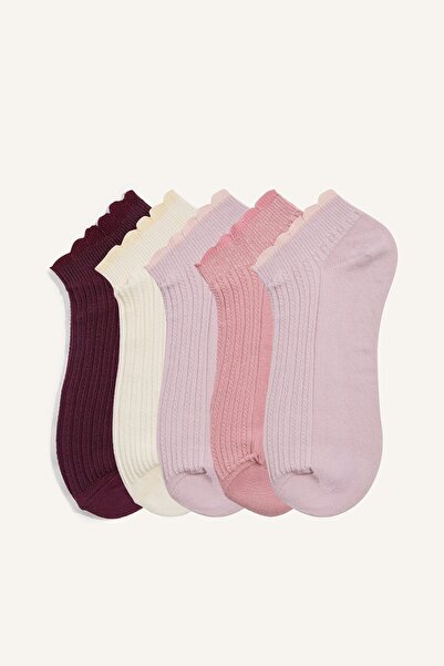 DeFacto Women's Set of 5 Wavy Edge Ribbed Cotton Booties Socks E2119Axns
