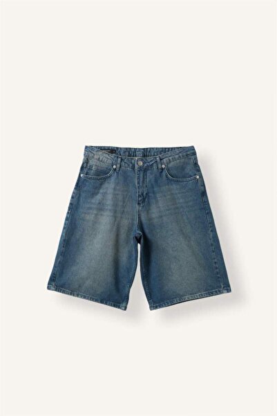DeFacto 100% Cotton Washed Baggy Fit Denim Bermuda I5549Ax26Au