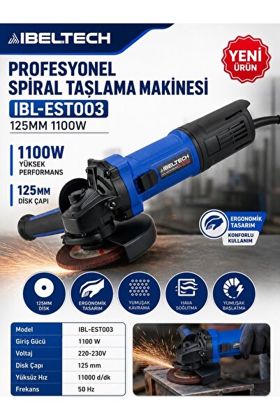 İBELTECH BLUE SERİSİ IBL-EST003 Profesyonel Spiral Taşlama Makinesi 1100W 125...