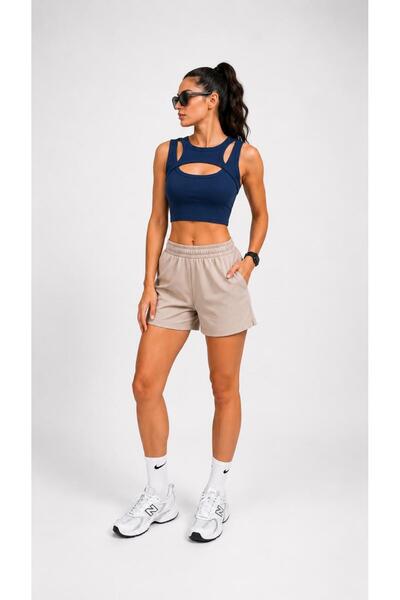 PUSULAM COLLECTİON Kadın Göğüs Dekolteli Crop / Krop Spor Atlet Askılı Fit Ke...