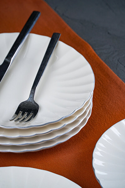 Heda Porselen Derya Platinum Gilded Porcelain 6-Piece Porcelain Cake Set