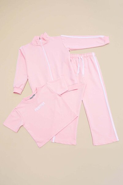 Fulla Moda Striped Positive Printed Girls' 3-Piece Set
