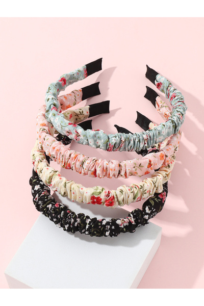 Take Two By Styli Pack of 4 - Girls Floral Print Ruched Headbands