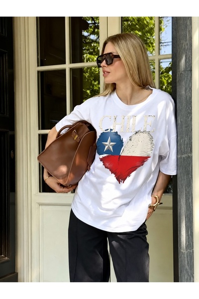 Generic Brand Chile Flag Heart with CHILE Text,100% cotton,women's t-shirt,pr...