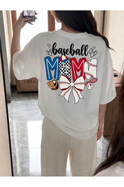 Generic Brand Baseball Mama with Bow and Sports Elements,women's t-shirt,100%...