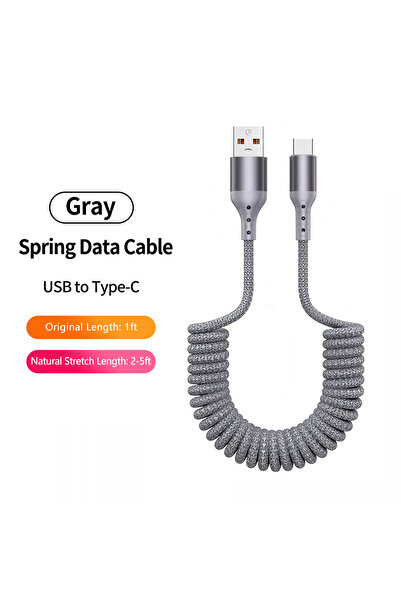 Choice15 كابل USB A إلى USB C ملفوف بزاوية قائمة بطول 1.5 متر باللون الرمادي،...