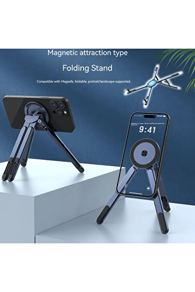 Choice Gray Portable Magnetic Phone Holder & Selfie Stick 3-in-1 Foldable Tri...