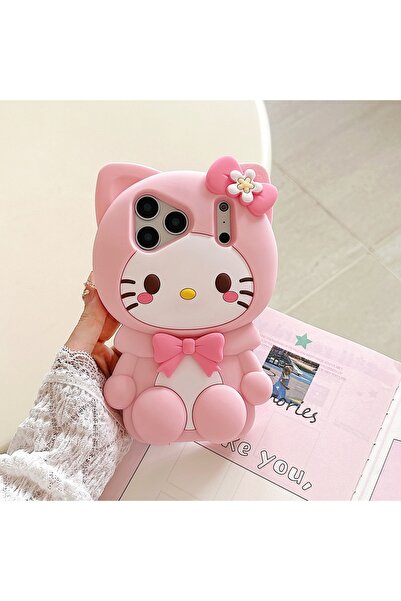 Choice18 iPhone 16 Pink Lovely 3D Bow Hello Kitty Leg Stand Case for iPhone 1...