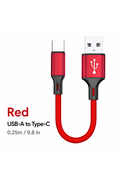 choice2 0.25m Red USB-A to USB-C 0.25M Short USB-A to Type-C Cable 3A Fast Ch...