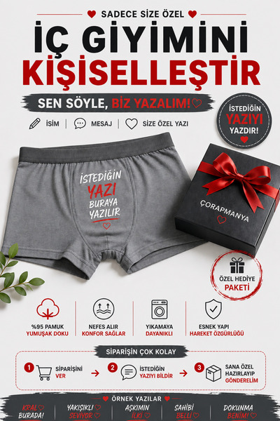 çorapmanya Size Özel Yazılı Erkek Boxer Çok Renkli İnce Bel Lastikli
