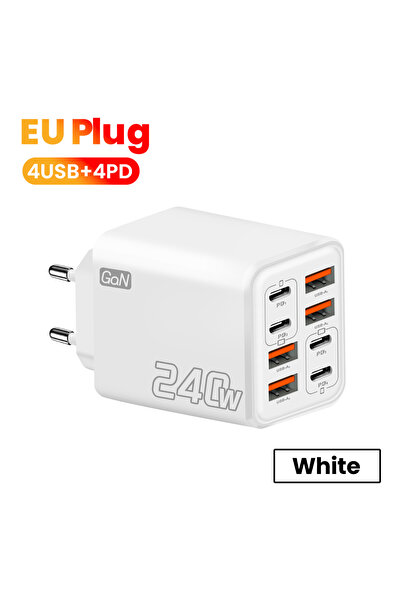 Choice4 white EU 240W 8 Ports 4USB+4Type C Super Fast Charging Mobile Phone C...