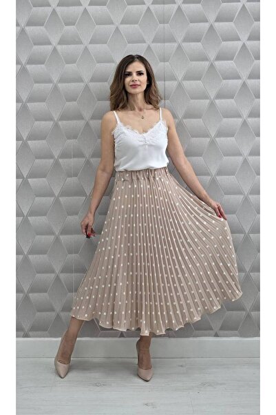 MAXORA SHOP Fusta plisata cu buline Ingrid Marion - Bej
