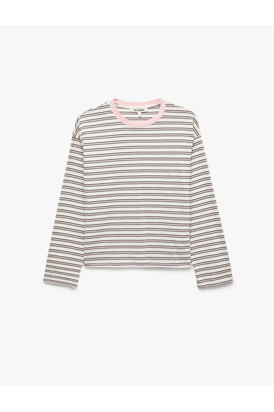 Koton Comfortable Fit Long Sleeve Crew Neck Cotton Striped T-Shirt